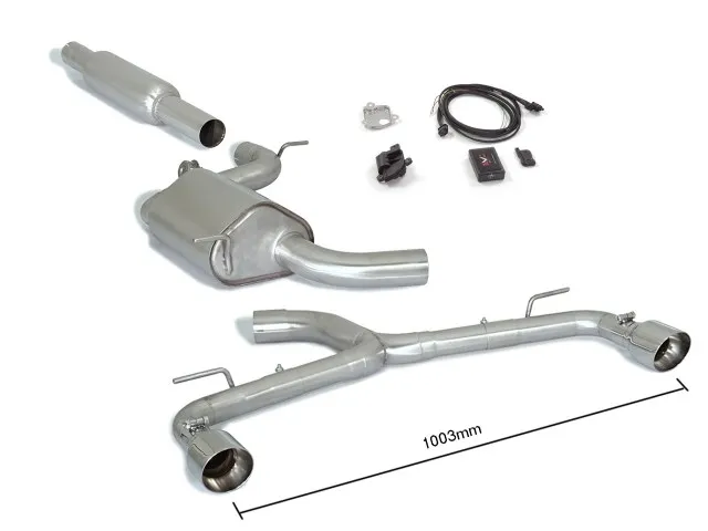 RAGAZZON SILENCIOSO DELANTERO EN ACERO INOX + TRAMO INTERMEDIO CON SILENCIOSO EN ACERO INOX + TRAMO TRASERO DOBLE EN ACERO INOX CON SALIDAS REDONDAS 102 MM SPORT LINE VOLKSWAGEN GOLF MK7