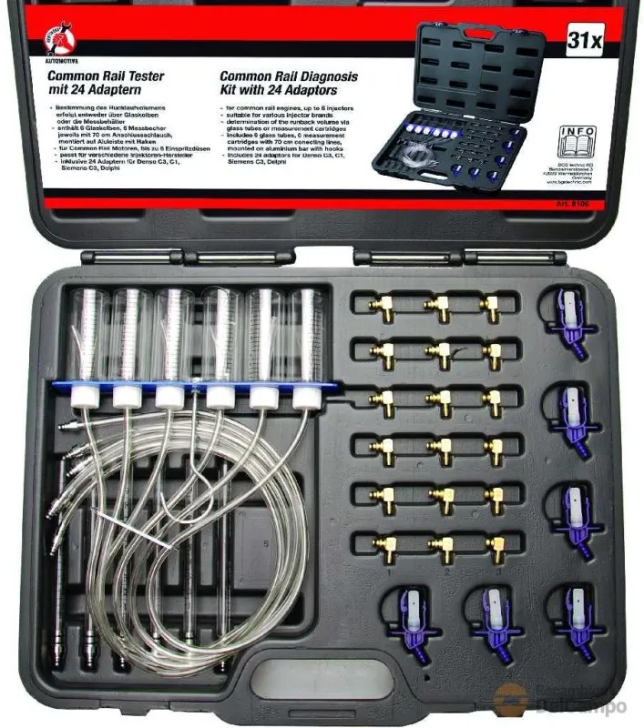 @ estuche comprobación de retorno de flujo de common rail con 24 adaptadores