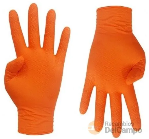 @ paquete de 50 guantes de nitrilo texturizado *diamantado* naranja/negro profesional,- talla 10/xl