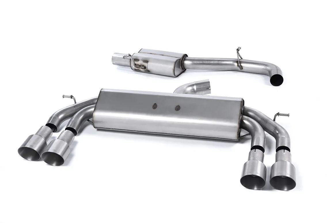 Milltek Cat-back Non-Valved Race System. Resonated (quieter). Quad Round Titanium Tips SSXAU538 – Audi S3 2.0 TFSI quattro Sportback 8V/8V.2 (Non-GPF Equipped Models Only)