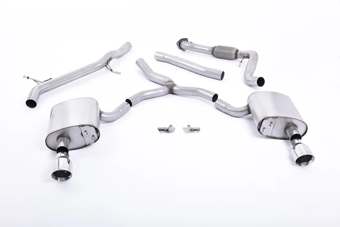 Milltek Cat-back Non Resonated (Louder) with Dual GT-100 Polished Trim SSXAU616 – Audi A4 2.0 TFSI B9 Quattro Saloon & Avant (Non OPF/GPF Models inc Mild Hybrid & Without Brace Bars)