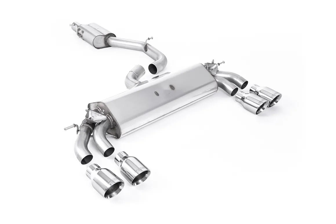 Milltek Cat-back GPF Back – Resonated with Quad Round Polished Tips. EC Approved SSXAU775 – Audi S3 2.0 TFSI quattro 3-Door 8V.2 (GPF Equipped Models Only)