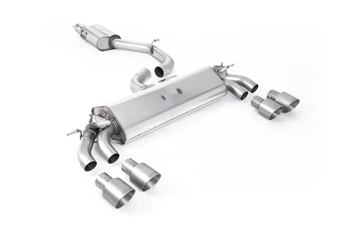 Milltek Cat-back GPF Back Resonated with Quad Round Titanium Tips. EC Approved SSXAU776 – Audi S3 2.0 TFSI quattro 3-Door 8V.2 (GPF Equipped Models Only)