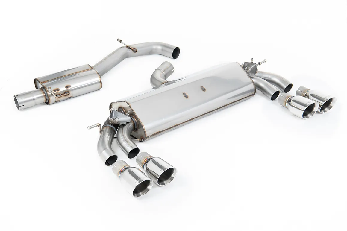 Milltek Cat-back GPF Back – Resonated – Quad Round Polished Tips. EC Approved SSXAU784 – Audi S3 2.0 TFSI quattro Sportback 8V.2 (GPF Equipped Models Only)