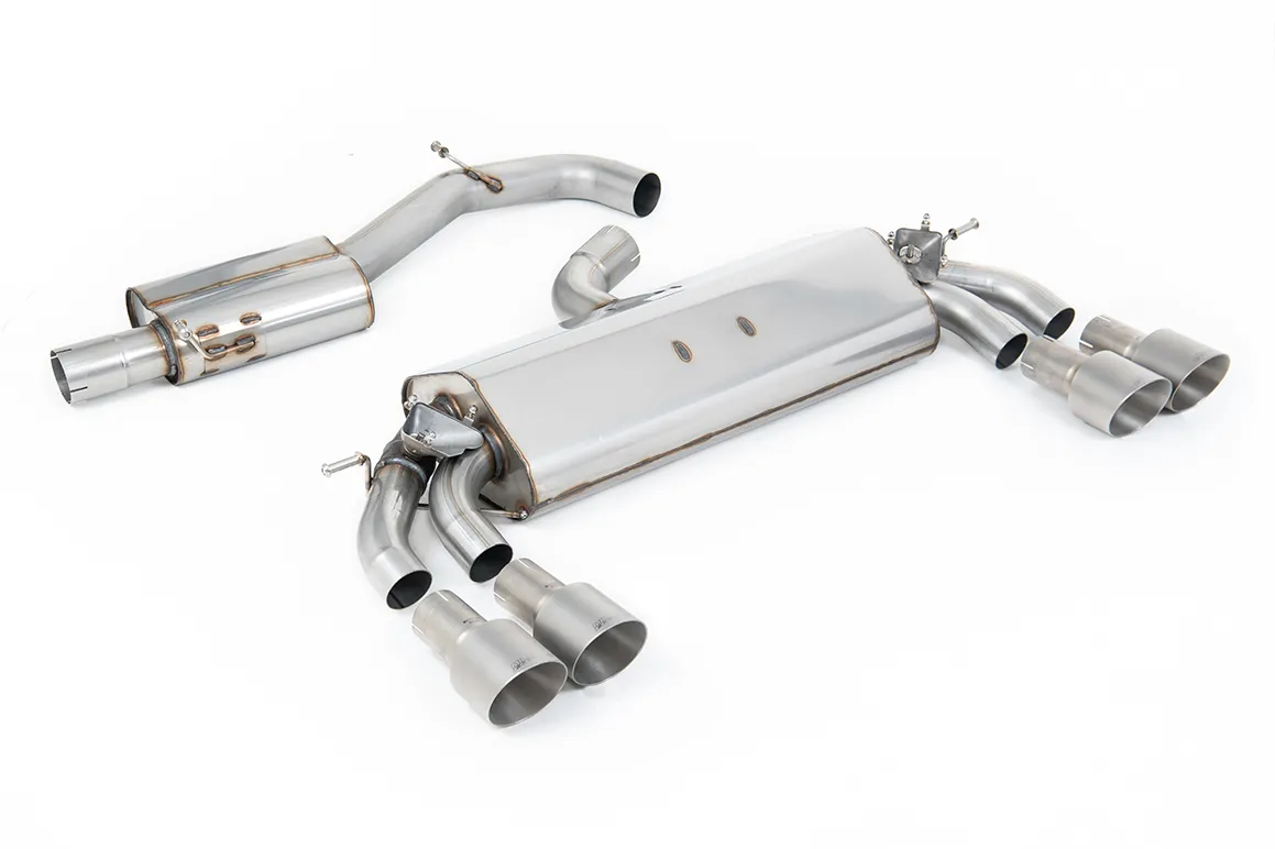 Milltek Cat-back GPF Back – Resonated – Quad Round Titanium Tips. EC Approved SSXAU785 – Audi S3 2.0 TFSI quattro Sportback 8V.2 (GPF Equipped Models Only)