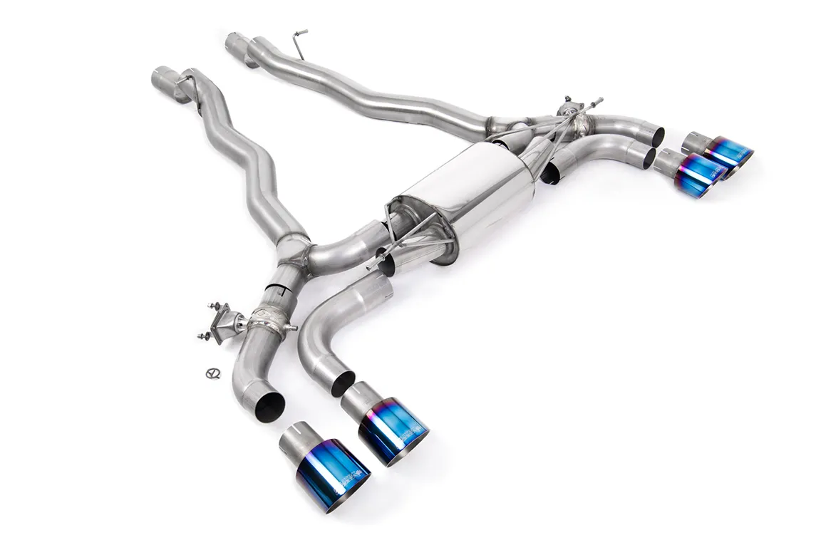 Milltek Axle Back Centre Resonator Back System with Burnt / Blue Titanium GT-100 Trim SSXBM1177 – BMW 5 Series M5 & M5 Competition 4.4l Twin Turbo F90 (Non OPF/GPF Cars)