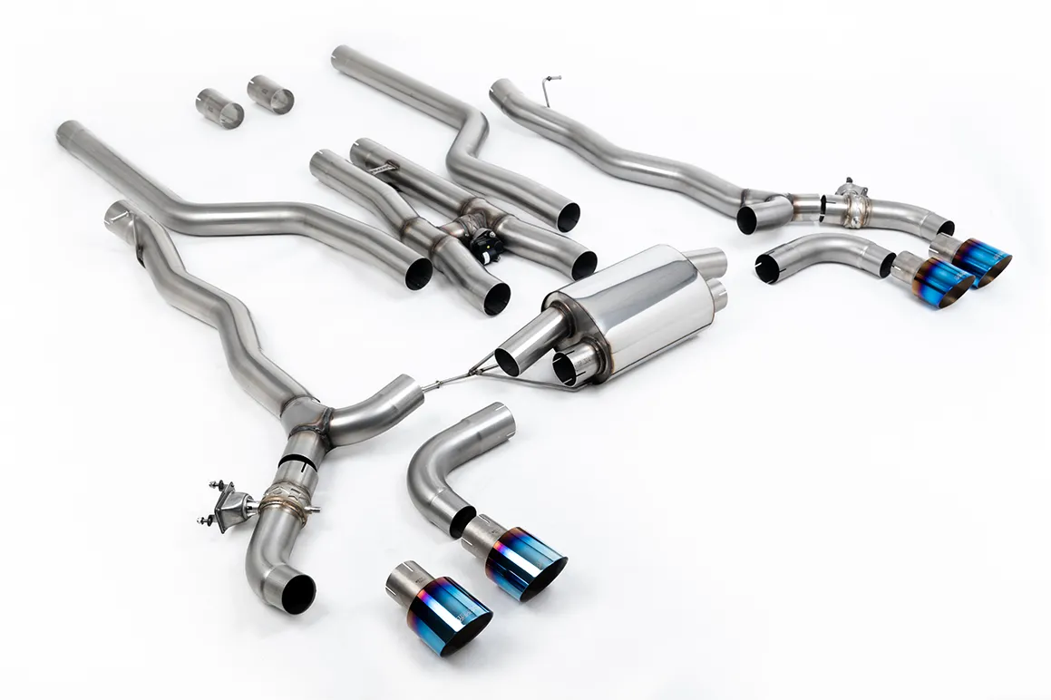 Milltek Cat-back System inc. OPF/GPF Bypass with Burnt/Blue Titanium GT-100 Trim SSXBM1183 – BMW 5 Series M5 & M5 Competition 4.4l Twin Turbo F90 (OPF/GPF Equipped Cars)
