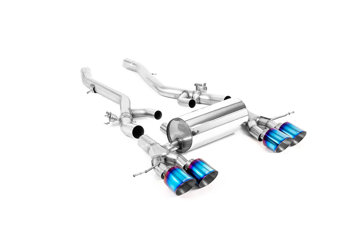 Milltek Axle Back Centre Resonator Back System with GT-115 Burnt / Blue Titanium Trim. EC Approved SSXBM1279 – BMW 2 Series M2 Coupe (G87 S58 OPF/GPF Models)