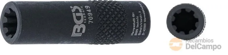 Vaso largo 1/4" de impacto de 8 almenas, ø 10 x 50 mm. adecuado para sustituir tornillos de colector de admisión turbocompresor motores diesel r9m 1.6 l de nissan - opel - renault